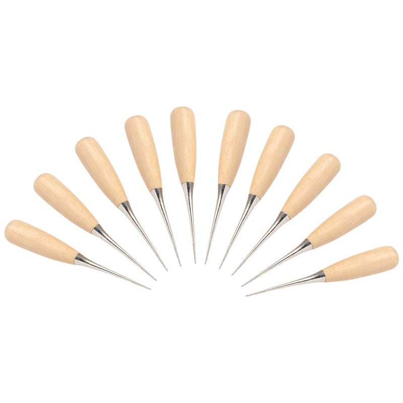WUTA 10 Packs Leather Craft Awl Tools Leather Hole Punch Tool Sewing Punching Hole Maker Stitching Over Stitch Wood Handle for DIY Handmade Christmas Gift - Image 1